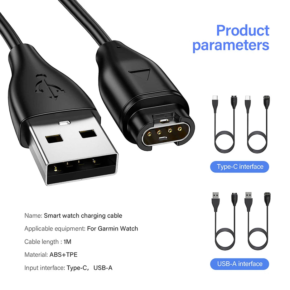 USB Charging Cable for Garmin Fenix 7 6 Forerunner Instinct Vivoactive Smartwatch Charging Cable Oasis Select