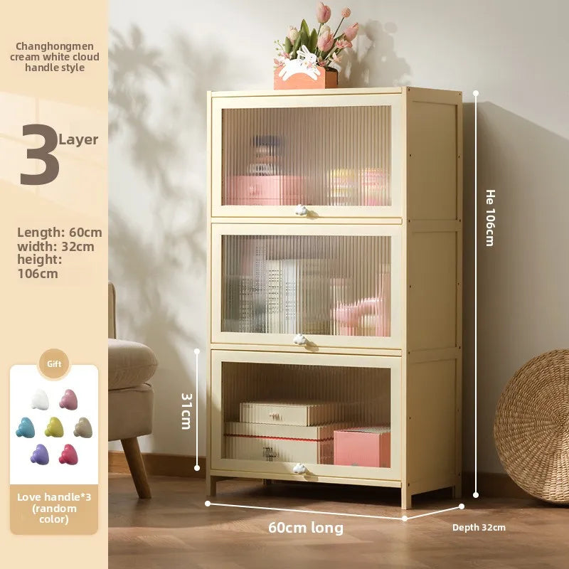 clamshell storage cabinet household living room multi-layer snacks dopamine chest bedroom bedside table storage cabinet Oasis Select Three doors 60 long
