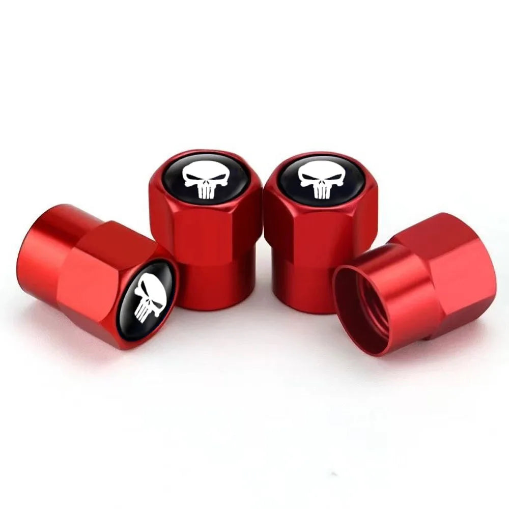 4Pcs Skull Car Wheel Tire Valve Stem Caps Airtight Dust Proof Covers Universal Tire Air Valve Caps for Cars, Trucks, Bicycles Oasis Select Red-white