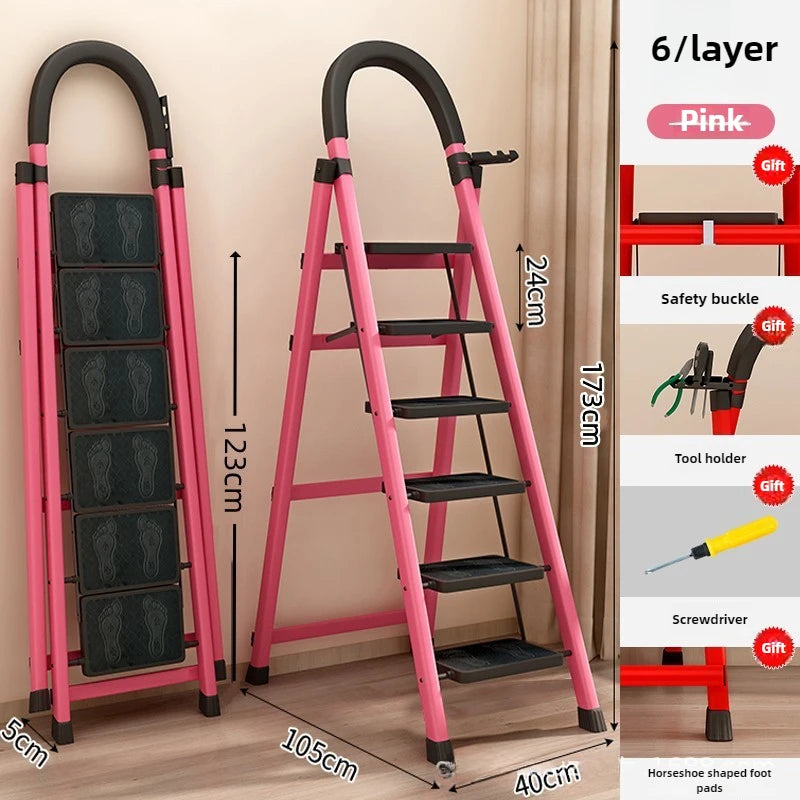 Ladder, zigzag ladder, folding ladder, three four five six step ladder, thickened carbon steel engineering ladder Oasis Select Pinksixstep