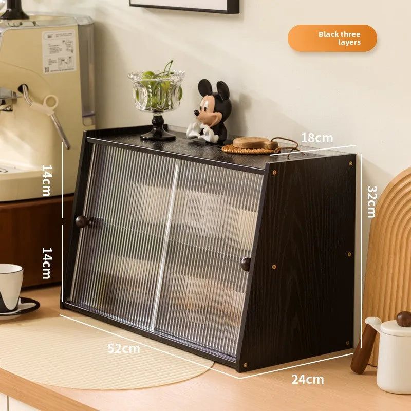 Dust cup holder, desktop water cup, teacup, tea set rack, coffee cup dining table, cup storage, side cabinet rack Oasis Select T black three layers