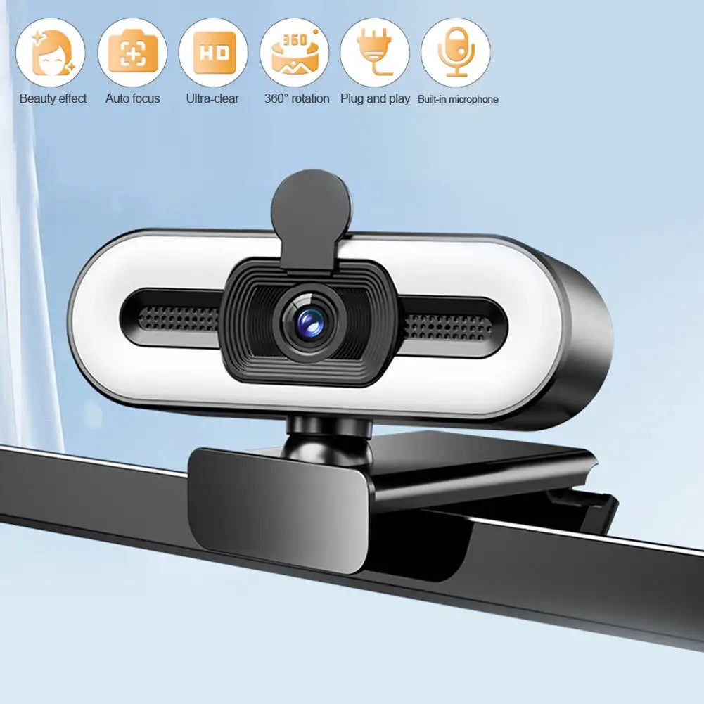 4K HD Webcam with Microphone & Fill Light | Auto Focus USB