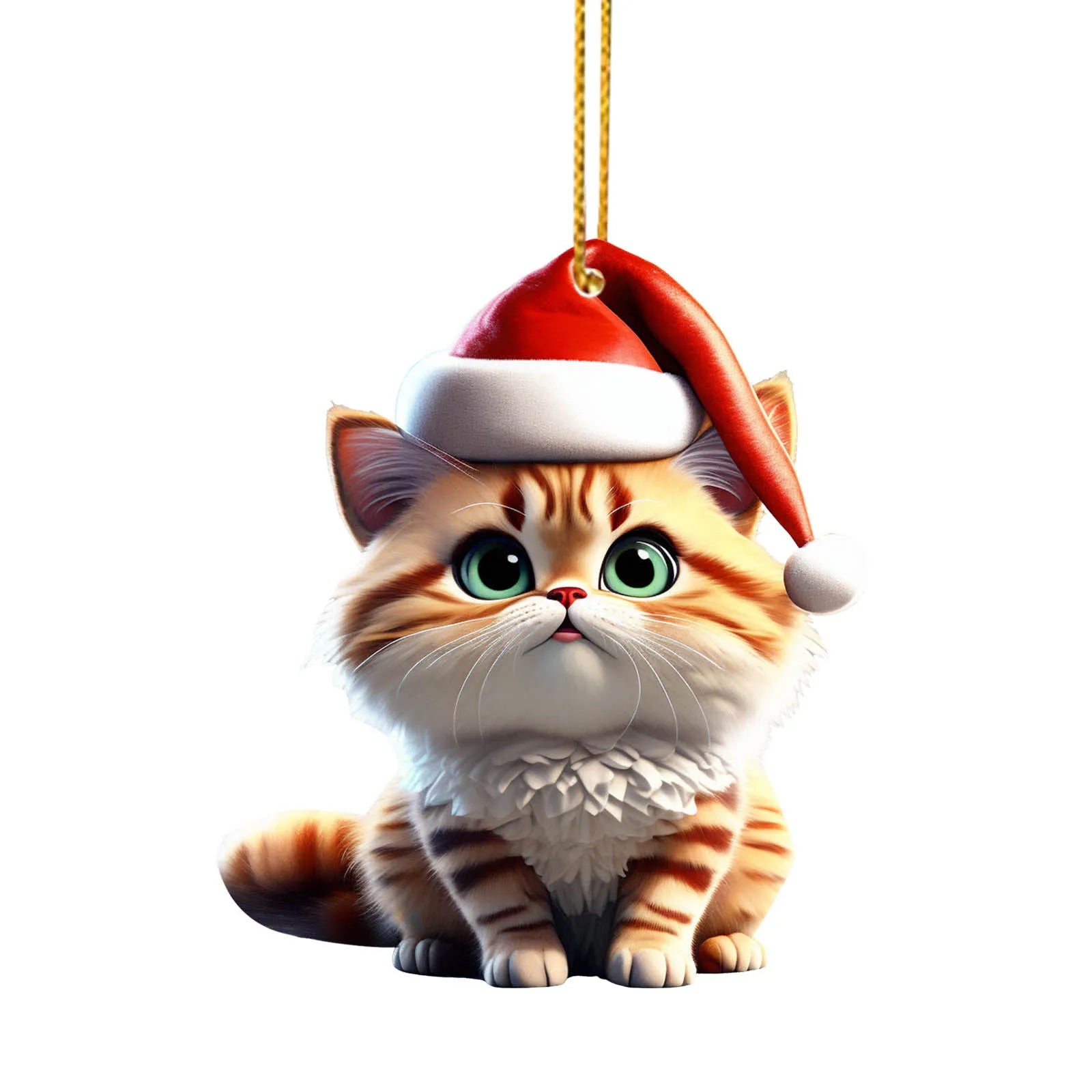 2D Acrylic Funny Cat Christmas Ornament | Santa Hat Pendant