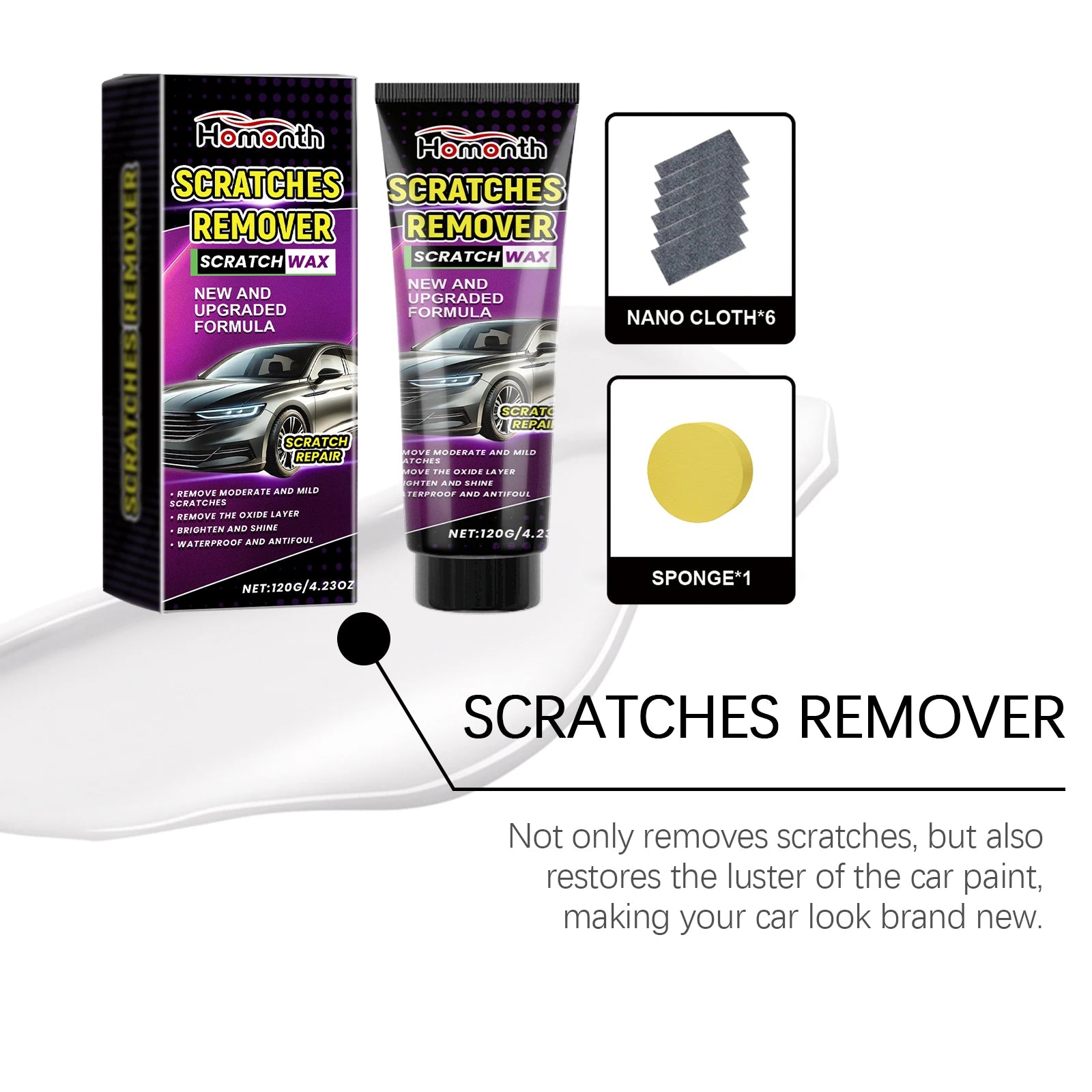 Homonth Car Scratch Repair Paste Polishing And Anti Scratch Waxing For Repair Paint Swirl Remover Car Headlight Car Paint Care Oasis Select