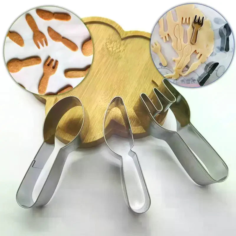 Cute Knife Fork Spoon Shaped Cookie Cutters Tableware Biscuits Moulds Stamps Stainless Steel Fondant Embossing Baking Tools Oasis Select Default Title