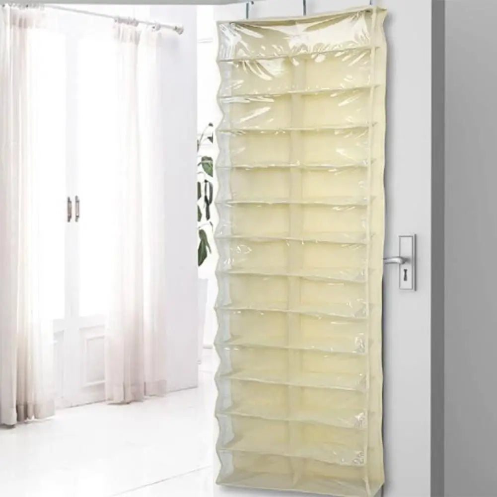 26-Pocket Over-Door Shoe Rack Organizer | Transparent Pockets