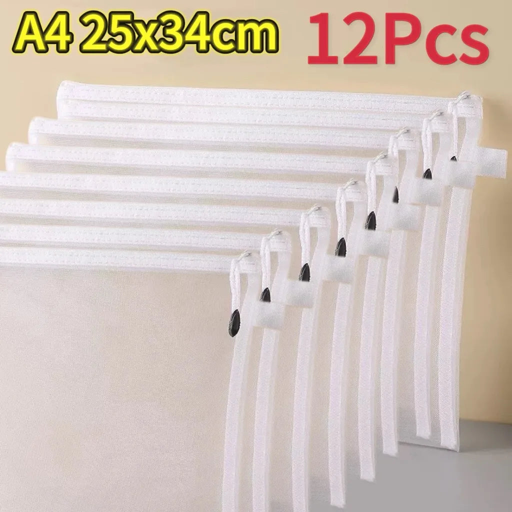 Transparent Mesh Storage Bags with Zipper for Lego Blocks, Puzzle&Toy Organization,Kids' Sorting Pouch for Small Parts Organizer Oasis Select 12pcs L white