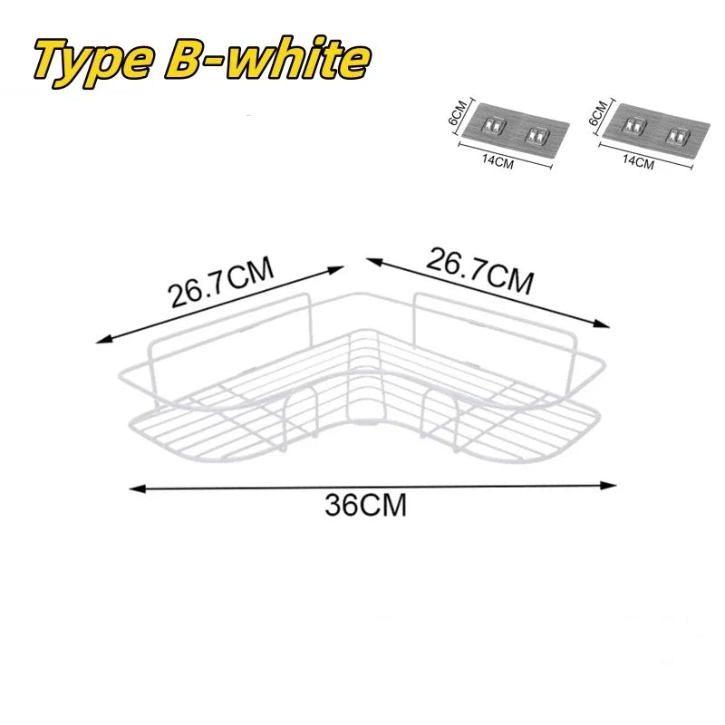 1/2PCS Bathroom Metal Shelf No-Drill Metal Corner Shelf Shower Storage Shelf Bracket Bathroom Accessory Organizer Shampoo Shelf Oasis Select Type B-white