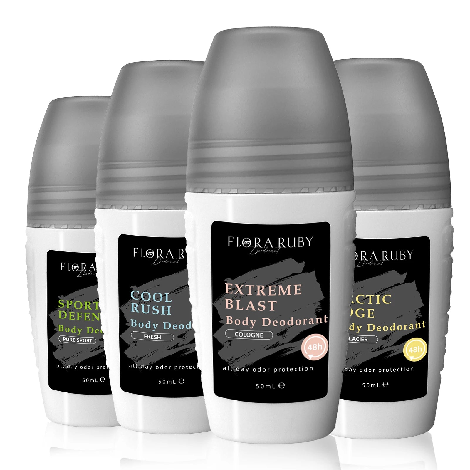 Flora Ruby Light Grey Series Deodorant Roll On All-purpose Deodorant Roll Aluminum Free Easy To Carry 50g Oasis Select set