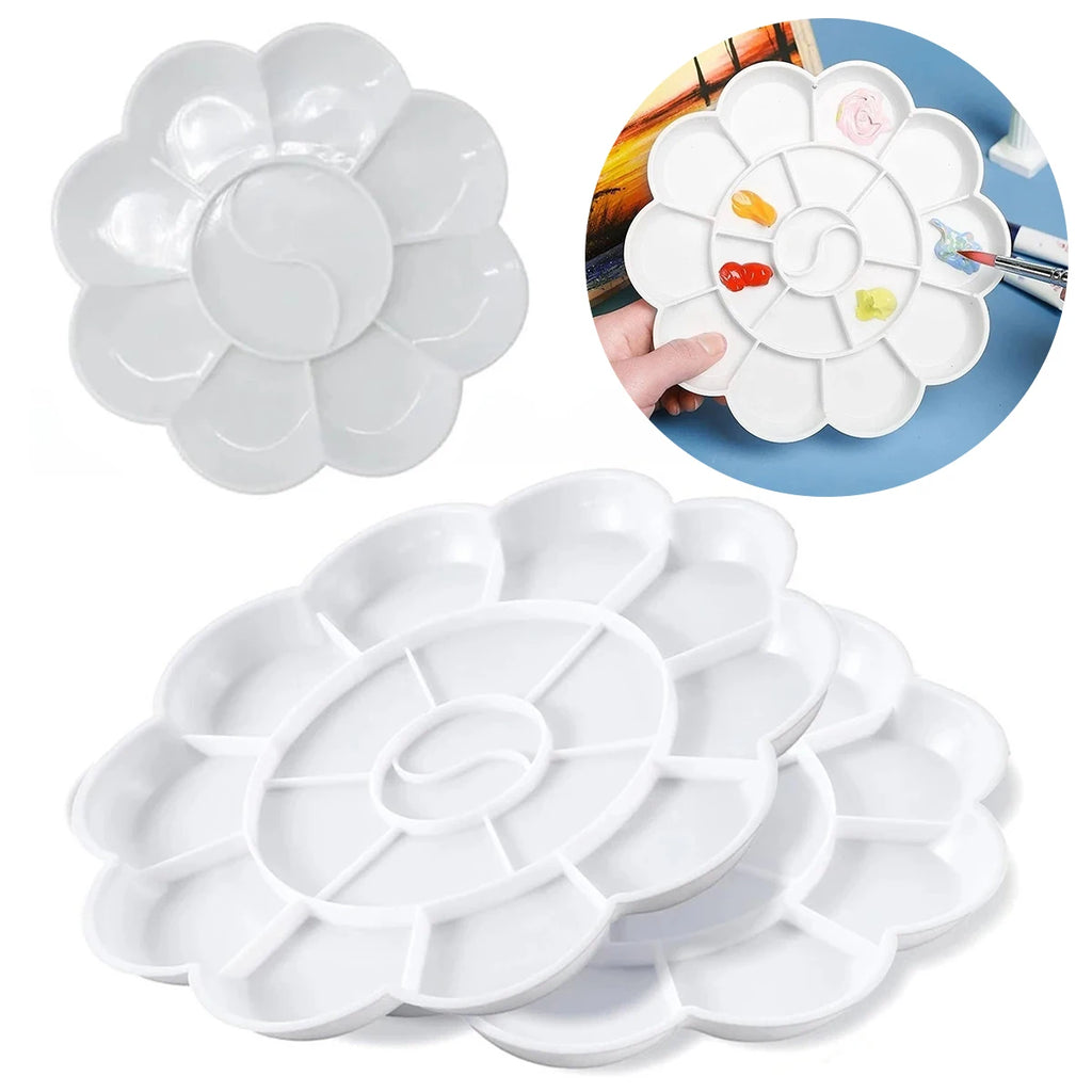 1-5PCS Flower Painting Palette Wells Plastic Reusable Artists Acrylic Watercolor Oil Portable Easy Clean Mixing Tray Oasis Select