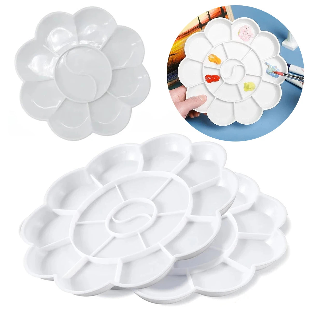 1-5PCS Flower Painting Palette Wells Plastic Reusable Artists Acrylic Watercolor Oil Portable Easy Clean Mixing Tray Oasis Select