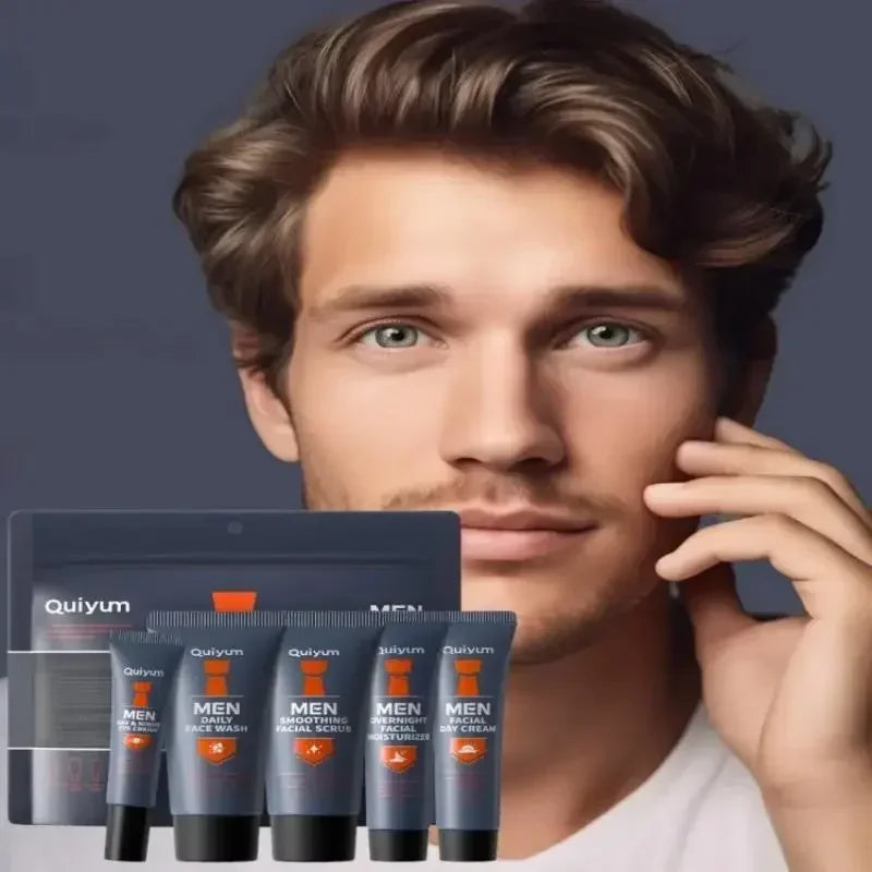 Professional Men Grooming Kit 5pcs Exfoliating Scrub Daily Moisturizer Day Night Cream Eye Treatment Set Healthy Skin Care Oasis Select