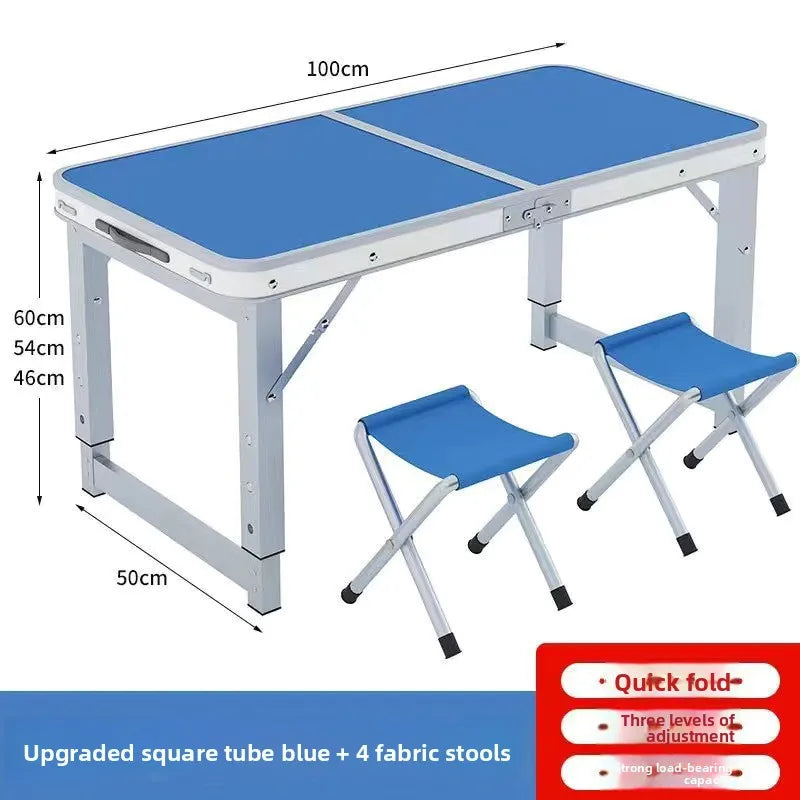 Folding table portable outdoor camping stall night market barbecue table aluminum alloy folding picnic table simple dining table Oasis Select Blue 100cm 4 stool