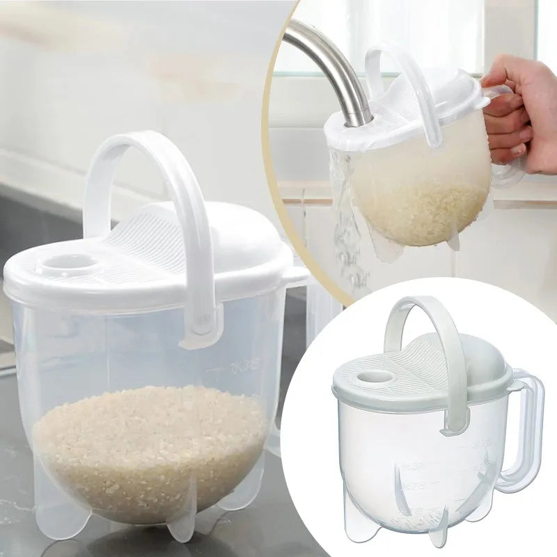 Rice Washer Hand-Free Washing Rice Basin Sieve Plastic Panning Basket With Draining Rinse Type Rice Cleaning Device Oasis Select