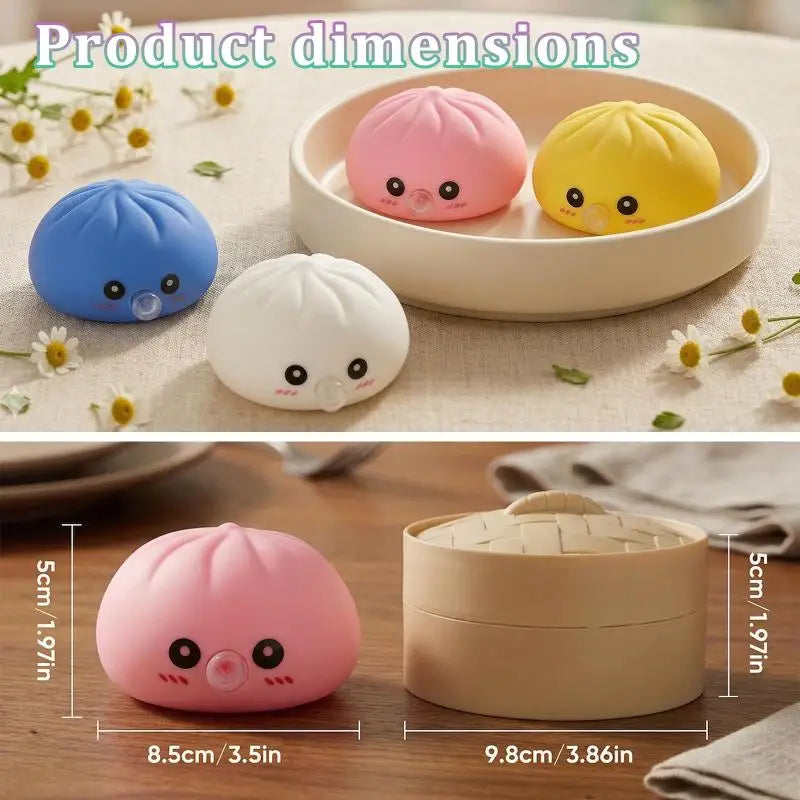 Cute Bubble Blowing Bun with Steamer Dumpling Fidget Toy, Soft Squeeze Stress Relief Toy Gift Oasis Select