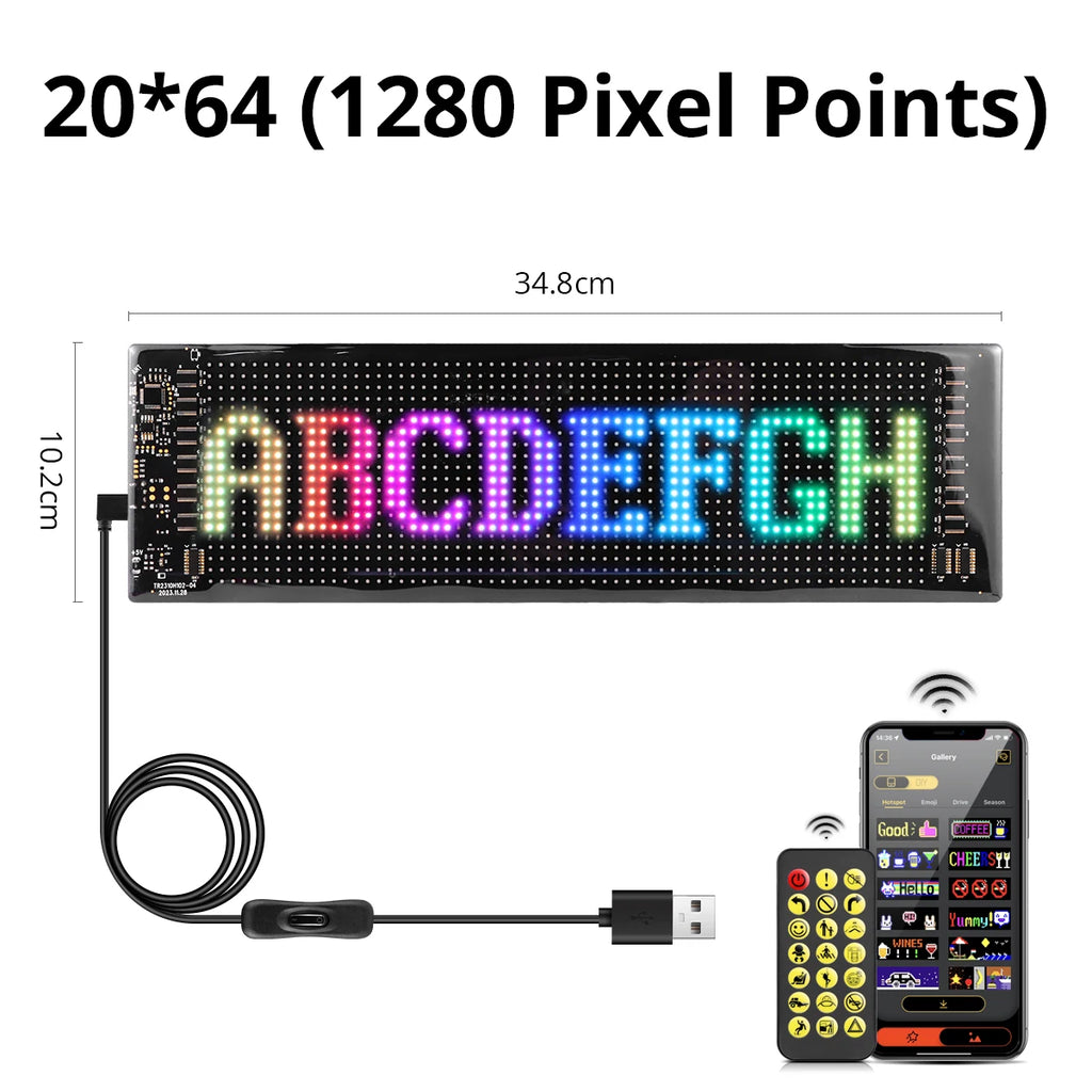 USB 5V Double Row Flexible Display Screen Programmable Matrix Pixel Panel For Board Windshield with Remote Car Devil Eye Light Oasis Select 20x64 LEDs 10x35CM