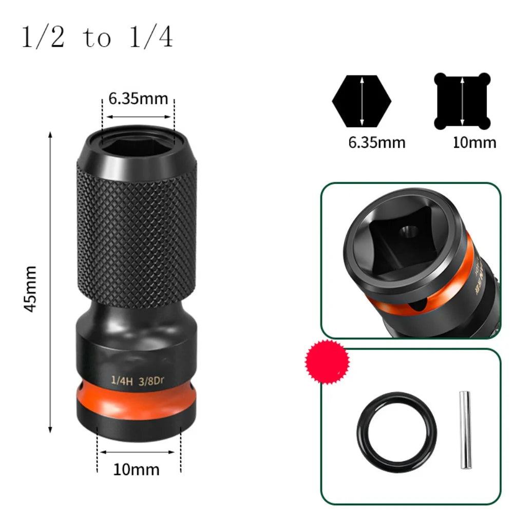 Impact Wrench Adapter 1/2 3/8 1/4inch To 6.35mm Quick Release Hex Socket Adapter For Electric Wrench Power Tool Oasis Select B
