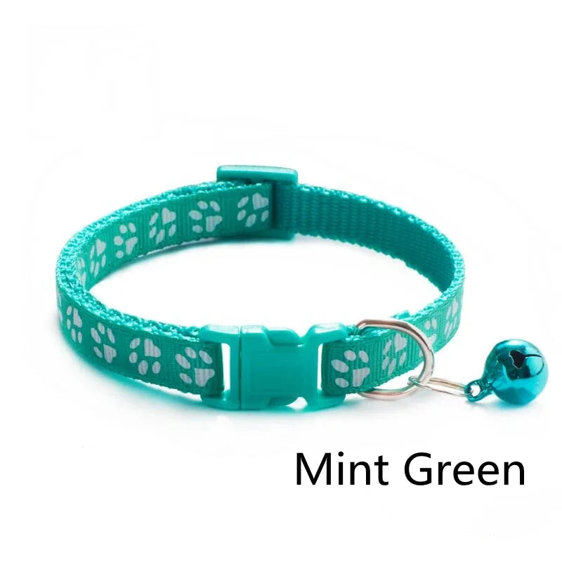 1/6pcs Pet Collar With Bell, Cartoon Footprints, Colorful Dog, Puppy, Cat Accessories, Adjustable Safety Bell Ring Necklace, Pet Oasis Select Mint green