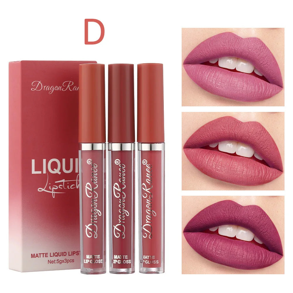 Dragon Ranee 3-Piece Velvet Matte Liquid Lipstick Set – Waterproof