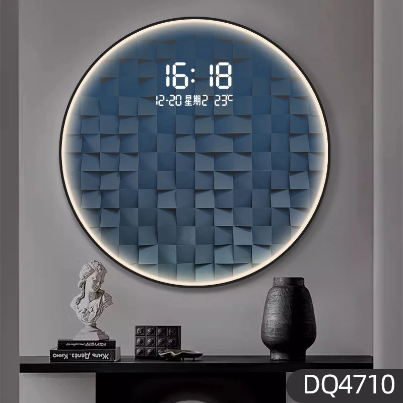 Light luxury gradient square living room decorative painting with LED wall clock restaurant creative light hanging picture clock Oasis Select DQ4710 Plug-in 70cm