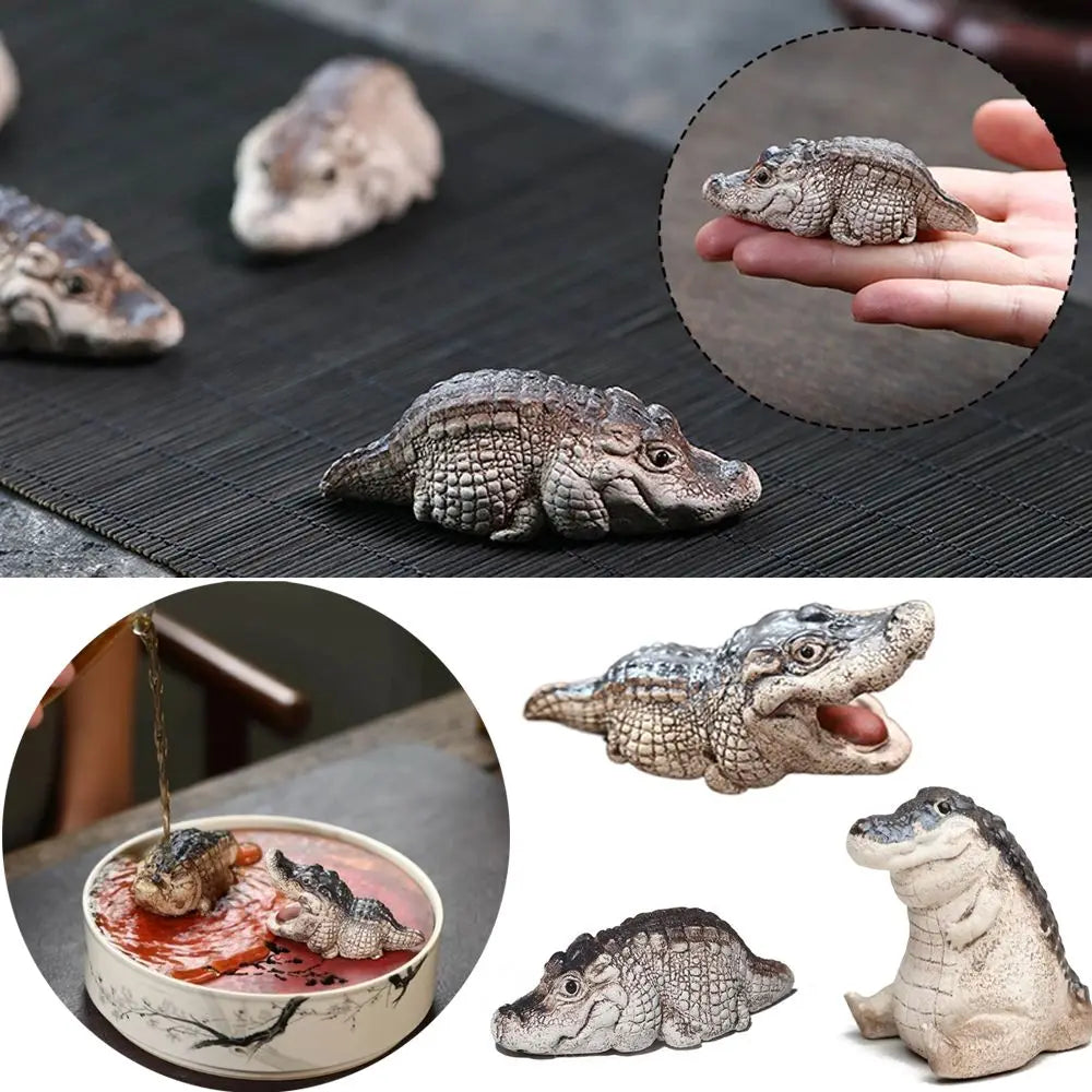 Cute Mini Crocodile Tea Pet Multipurpose Resin Crocodile Ornaments Crocodile Statue Tea Ceremony Tea Play Home Boutique Oasis Select