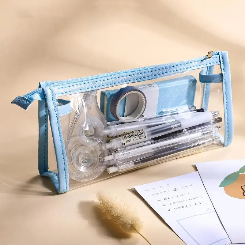 Transparent Pencil Case Waterproof PVC Large Capacity Clear Pen Bag Multi-use for Stationery Cosmetic Travel Use Oasis Select A2