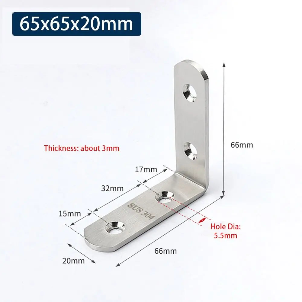 1Pcs Cabinet Screens Wall Angle Bracket Furniture Fastener SUS304 Stainless Steel Corner Brace Joint L Shape Oasis Select 65x65x20mm
