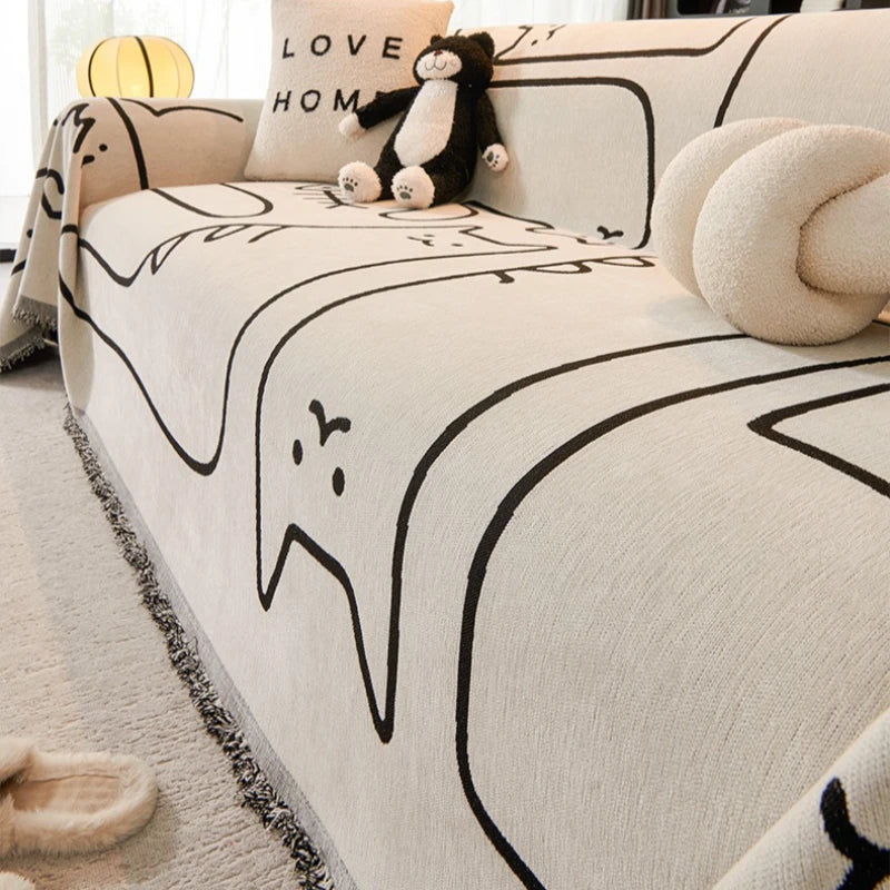 Chenier Sofa Cover Fabric All Season Universal Sofa Towel One Piece Anti Cat Scratch Pad Home Textile Creative and Cute Oasis Select