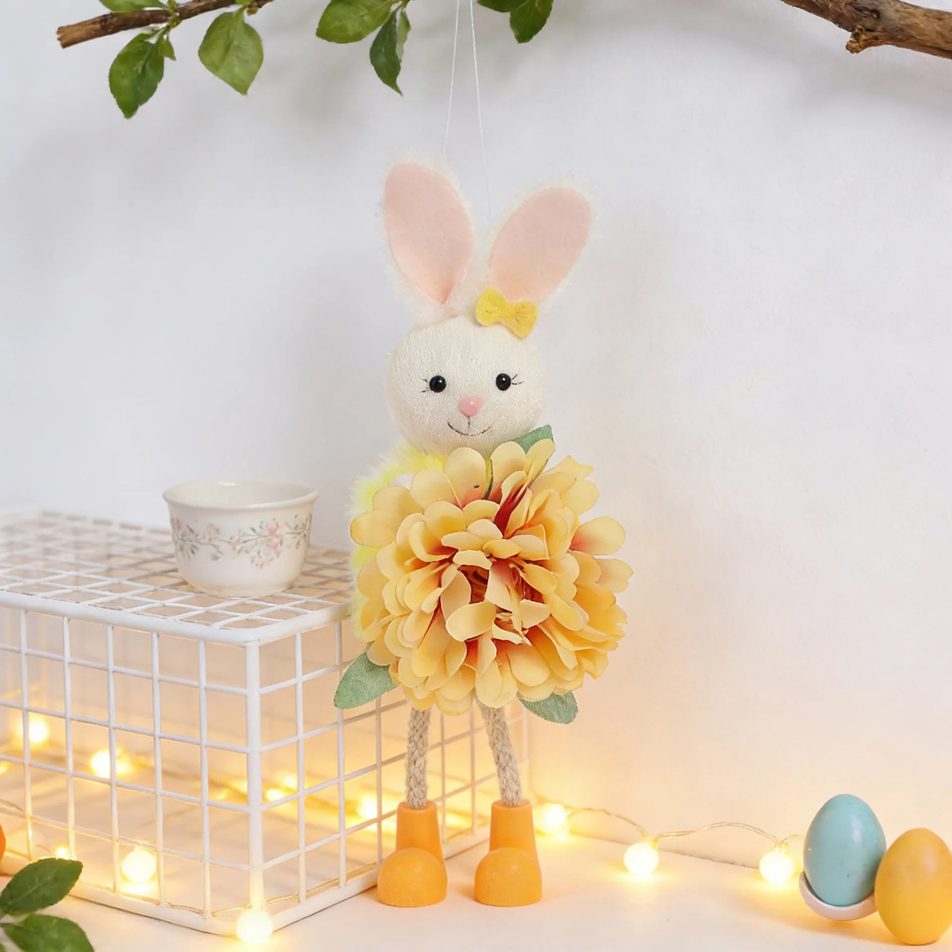 2026 New Easter Decorations 20cm Easter Rabbit with Flower Hanging Ornaments Holiday Spring Party Decorations Gifts for Kids Oasis Select