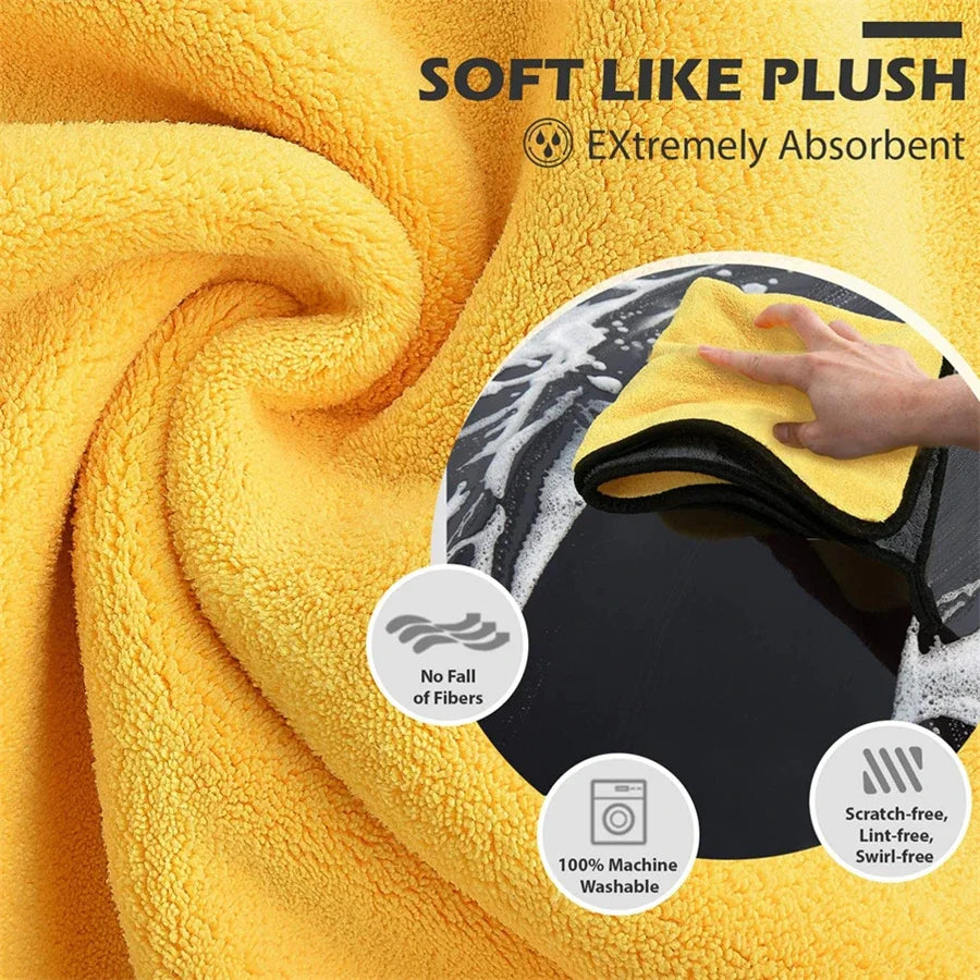 1/2/6pcs Microfiber Cleaning Towel Thicken Soft Drying Cloth Car Body Washing Towels Double Layer Clean Rags Car Accessories Oasis Select