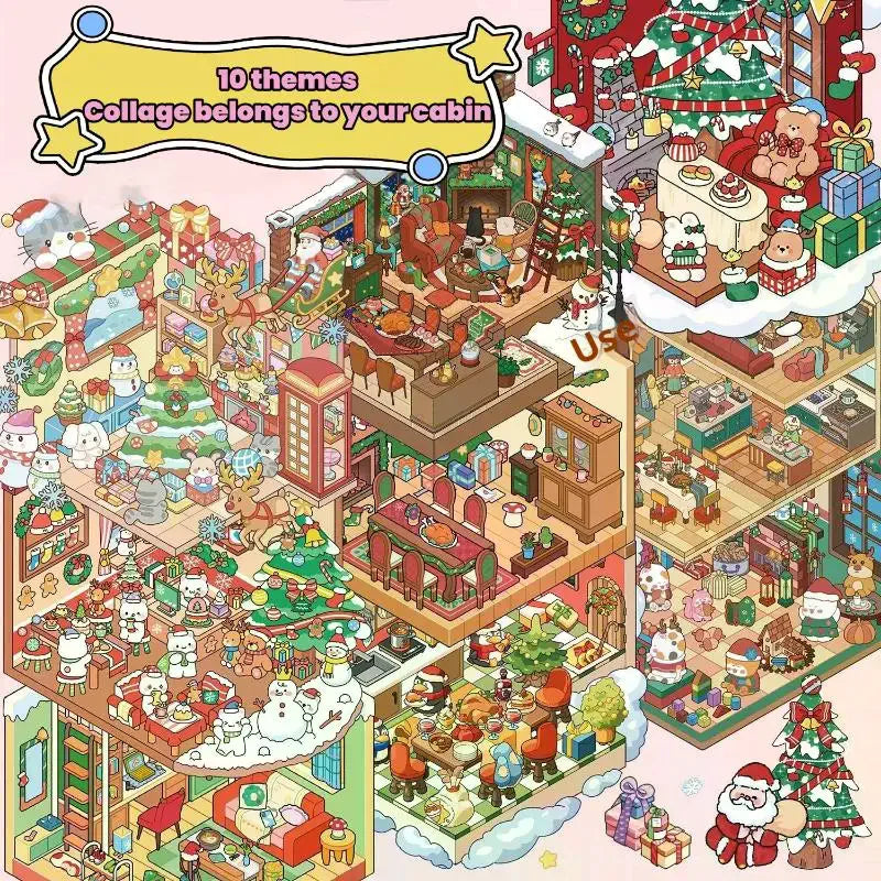 10Pcs/set Cartoon Christmas Miniature Scene Diorama Stickers DIY Handmade Stacked Scrapbook Stickers Holiday Decoration Gifts Oasis Select
