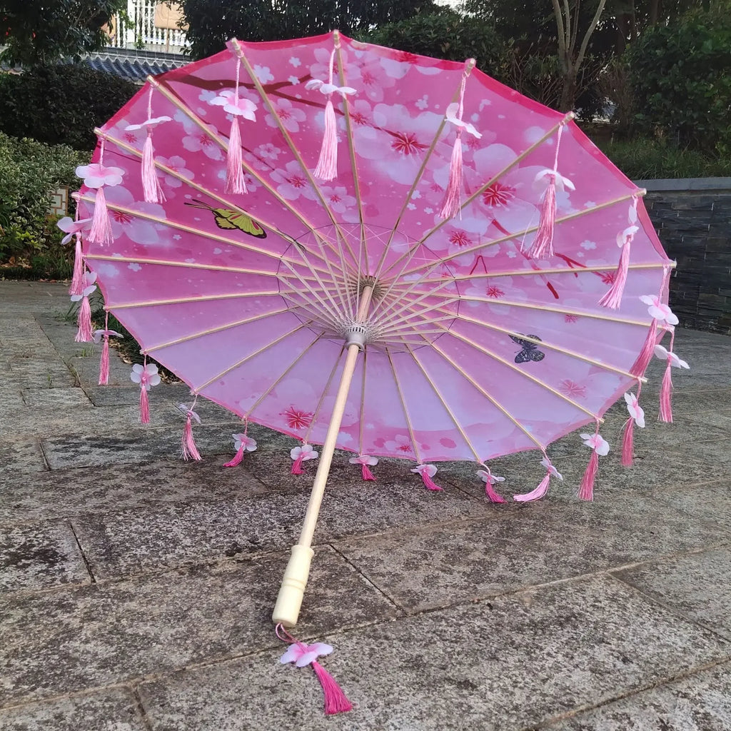 Antique Hanfu Fringe Umbrella Performance Photo Props Dance Silk Umbrella Craft Ancient Point Oiled Paper Umbrella Oasis Select