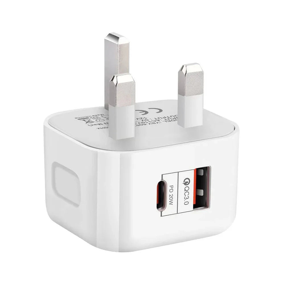 2 Ports QC3.0 Type C Charger PD 20W Quick Charger USB-C Fast Charging Travel Wall Charger Power Adapter For iPhone 12Pro Max Oasis Select UK