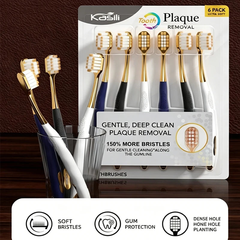 6-Pack Adult Soft Toothbrushes – Wide Head Gum Protection Manual Toothbrush Set Oasis Select