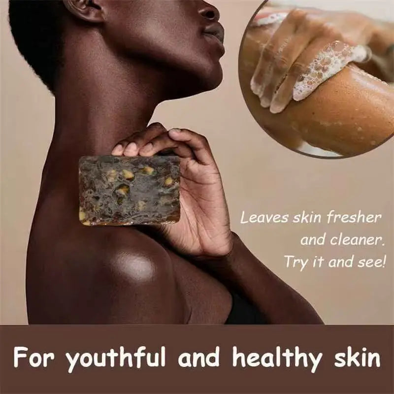 5.29oz African Black Soap, Coffee Soap, Contains Shea Butter, Cocoa Pods, Suitable for All Skin Types, Can Be Used Throughout Oasis Select