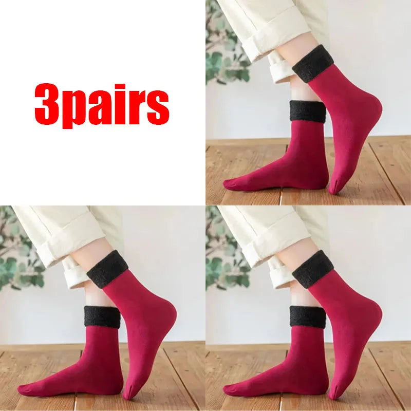 1/3/5pairs Women'S Velvet Thick Floor Socks Home Sleeping Socks Winter Warm Soft Warm Plush Sock Girls Solid Color Velvet Socks Oasis Select red 3