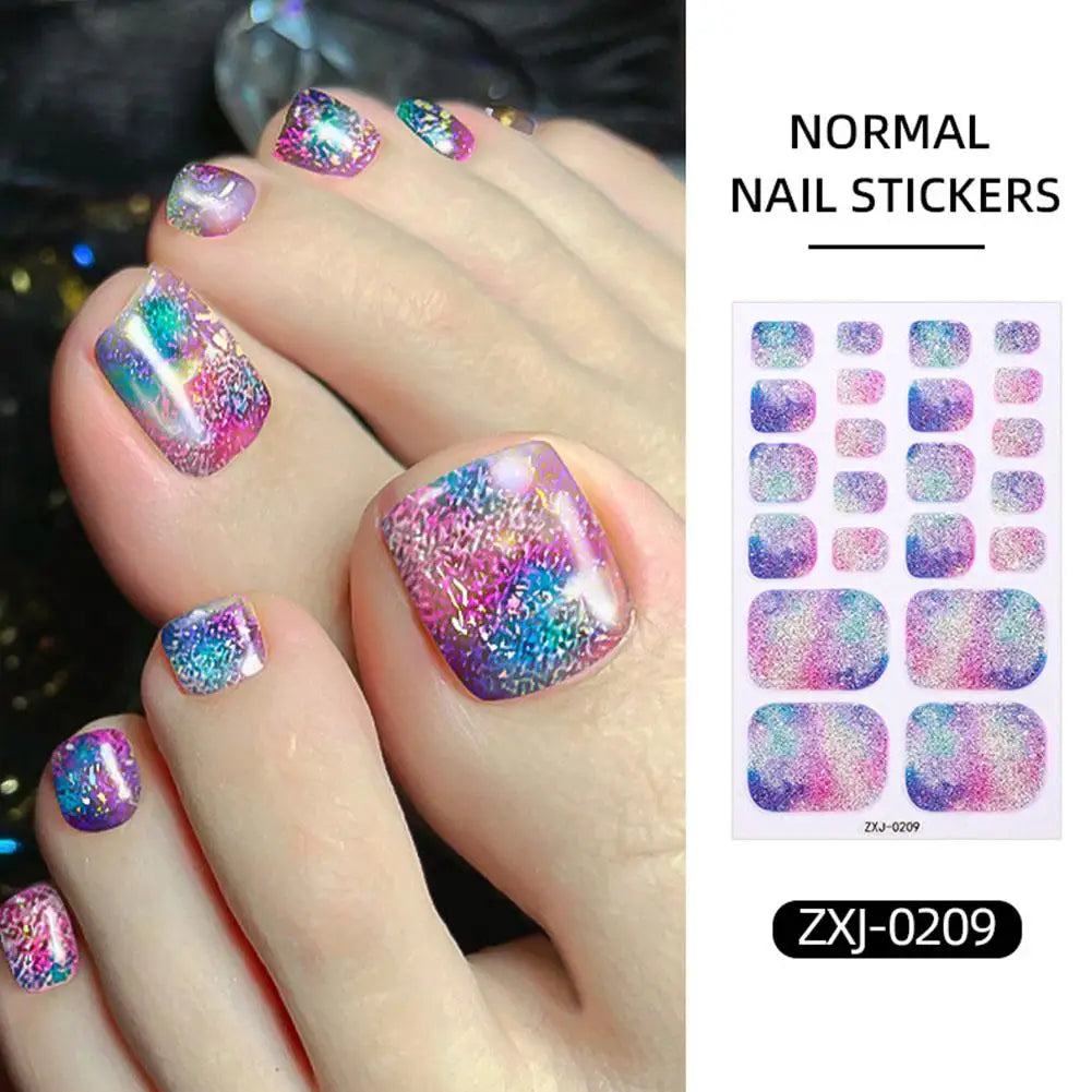 Gradient Glitter Toe Nail Polish Stickers Strips Full Nail Wraps Toenail Stickers Shiny Colorful Gel Toe Nail Decals for Women Oasis Select