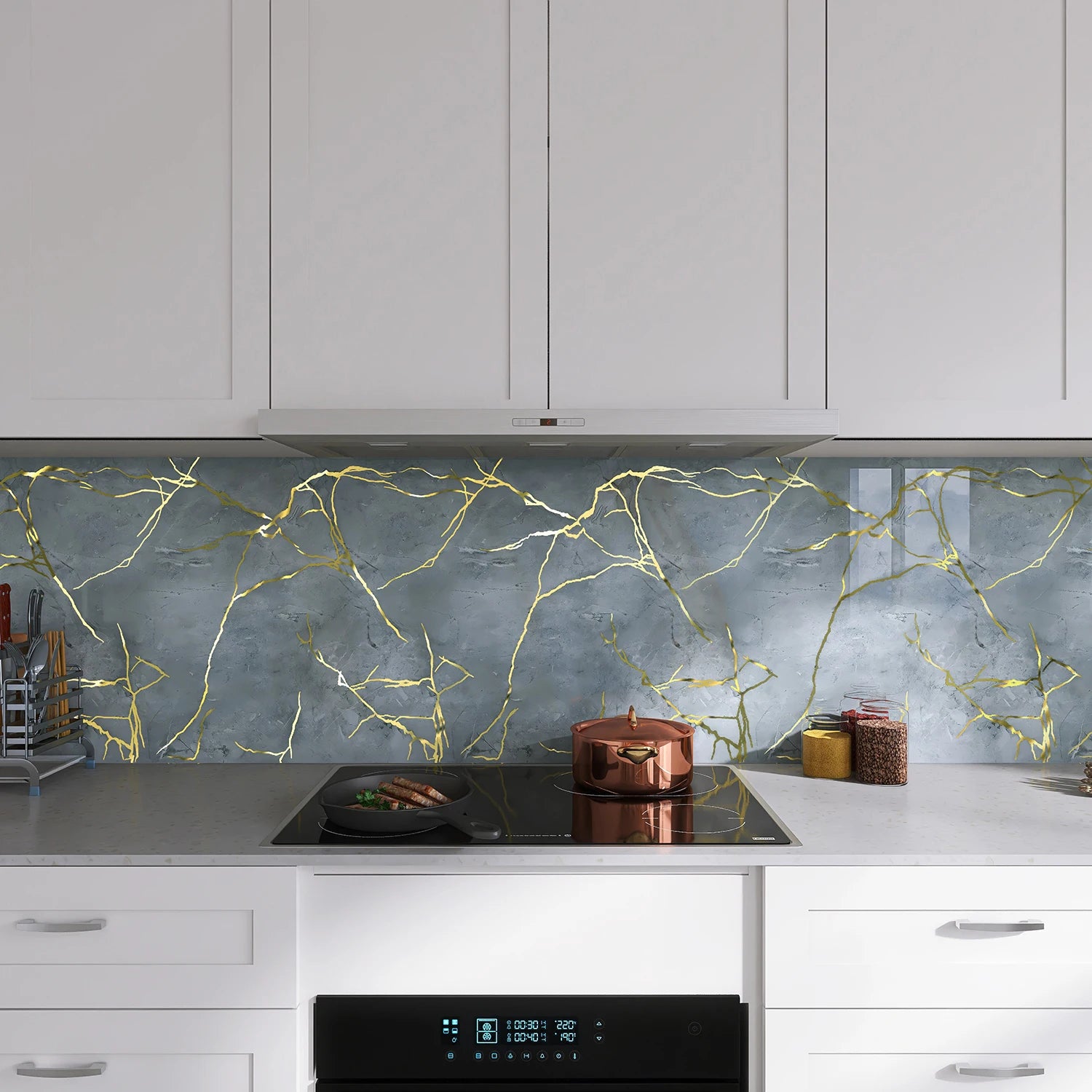 Self-Adhesive Hot-Pressed Marble-Patterned PVC Oil-Proof Stickers Suitable For Kitchen Walls And Decorative Background Walls. Oasis Select
