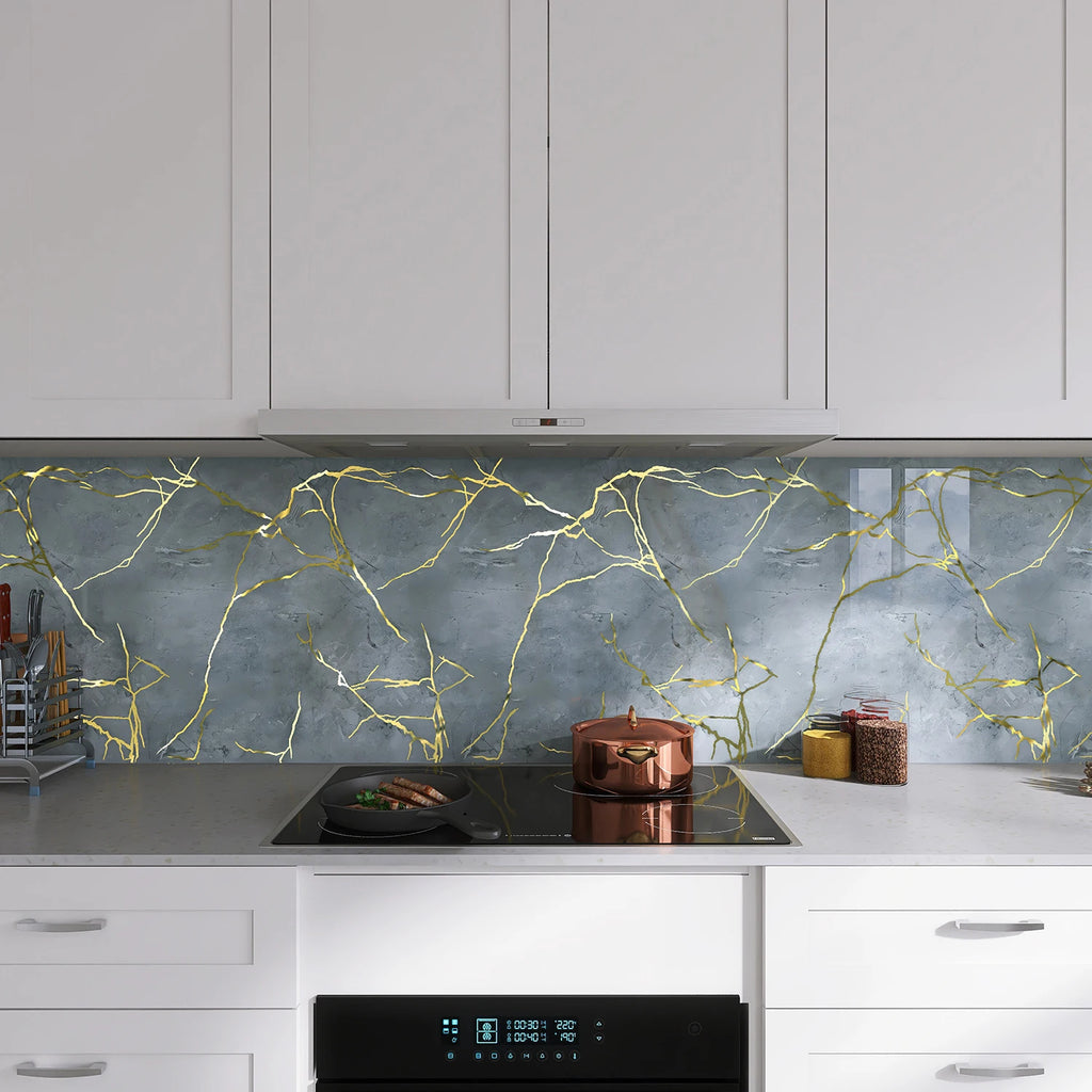 PVC Self-Adhesive Hot Stamping Marble Pattern Oil-Proof Stickers Suitable For Kitchen Walls And Decorative Background Walls. Oasis Select