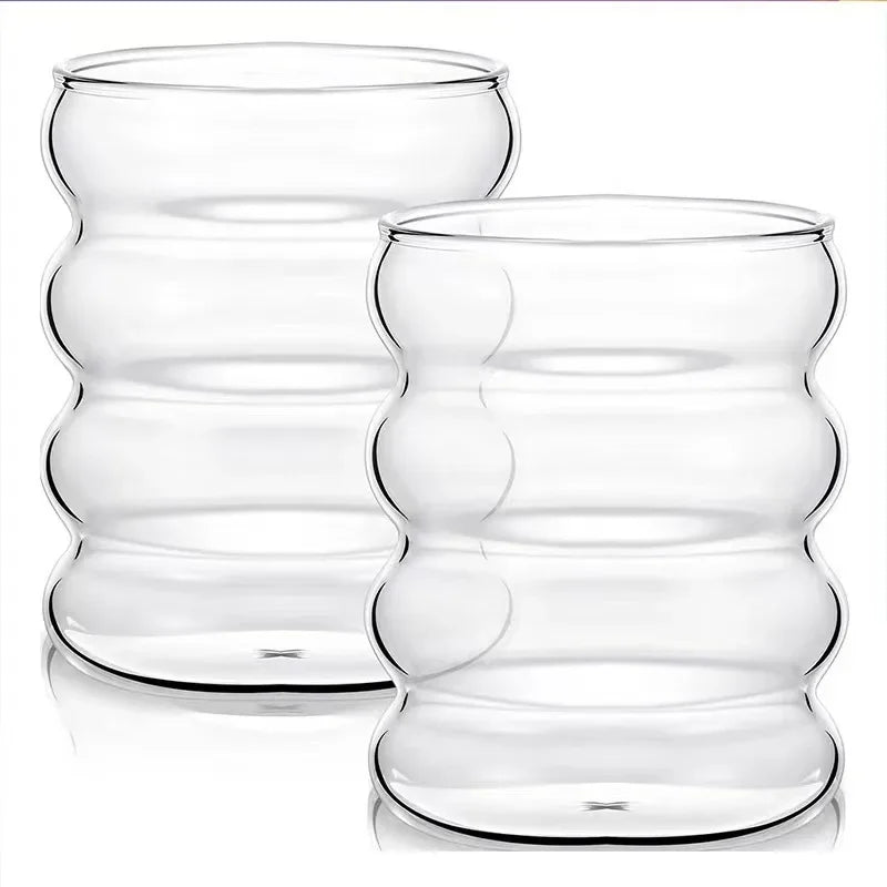 2/3PCS Beverage Glasses Wave Shape Vintage Glass Cups Ripple Threaded Cold Drink Coffee Cup for Milk Juice Champagne Cocktail Oasis Select
