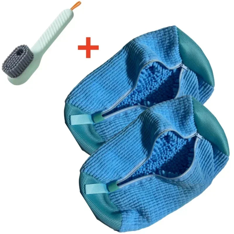 1/2/4PCS Shoe Washing Machine Bag with Liquid Shoe Brush Set Durable Laundry Shoe Bag and Soft Bristle Clean Brush for All Shoes Oasis Select 3PCS Set Blue
