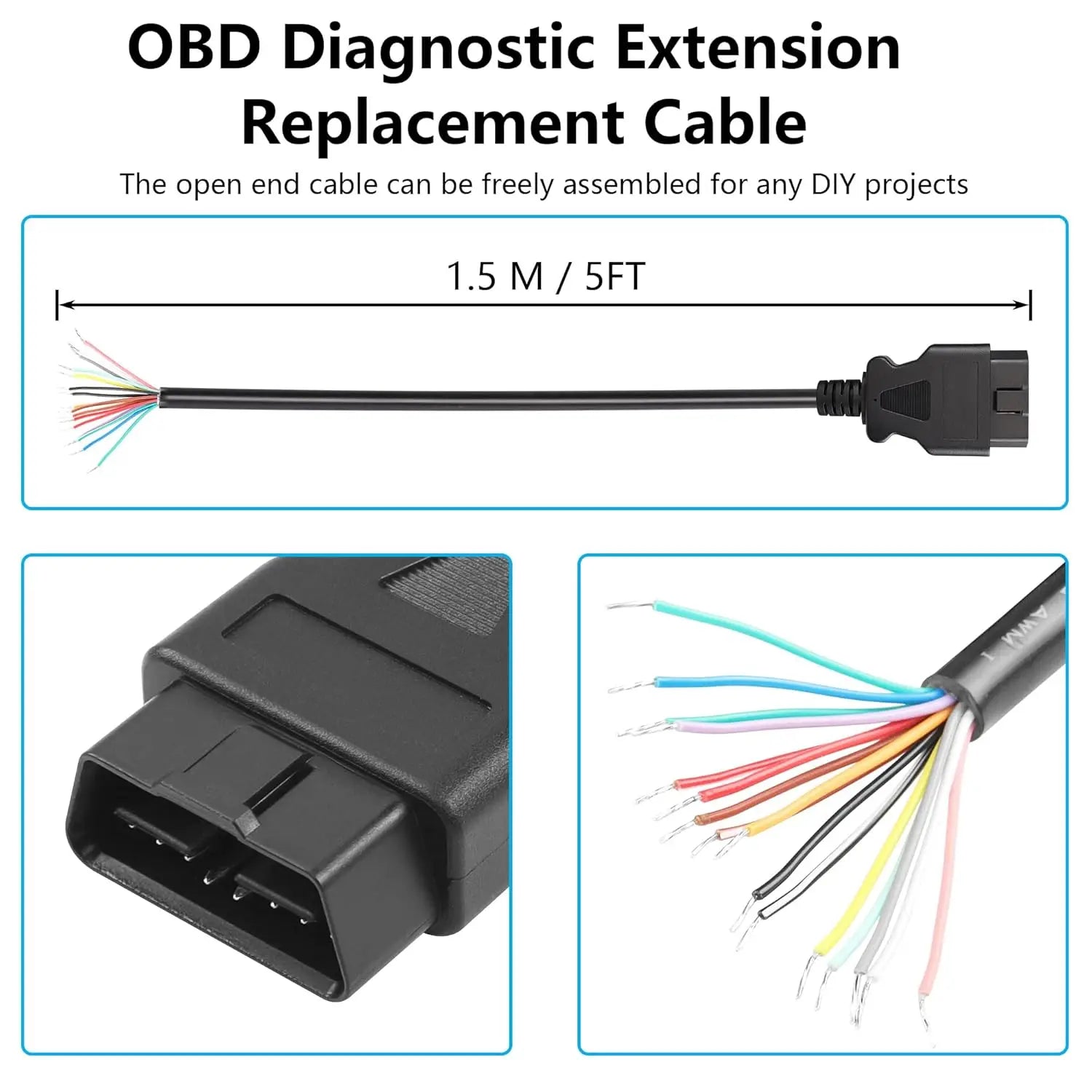 3/2/1.5/0.3 Meters OBD2 OBD II Car Extension Cable Connectors 16PIN Male To Female Connector For Auto ELM327 Connector Interface Oasis Select