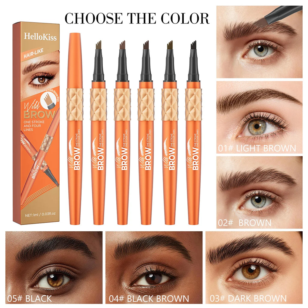 Hello Kiss 4-Tip Liquid Eyebrow Pen – Waterproof, Long-Lasting