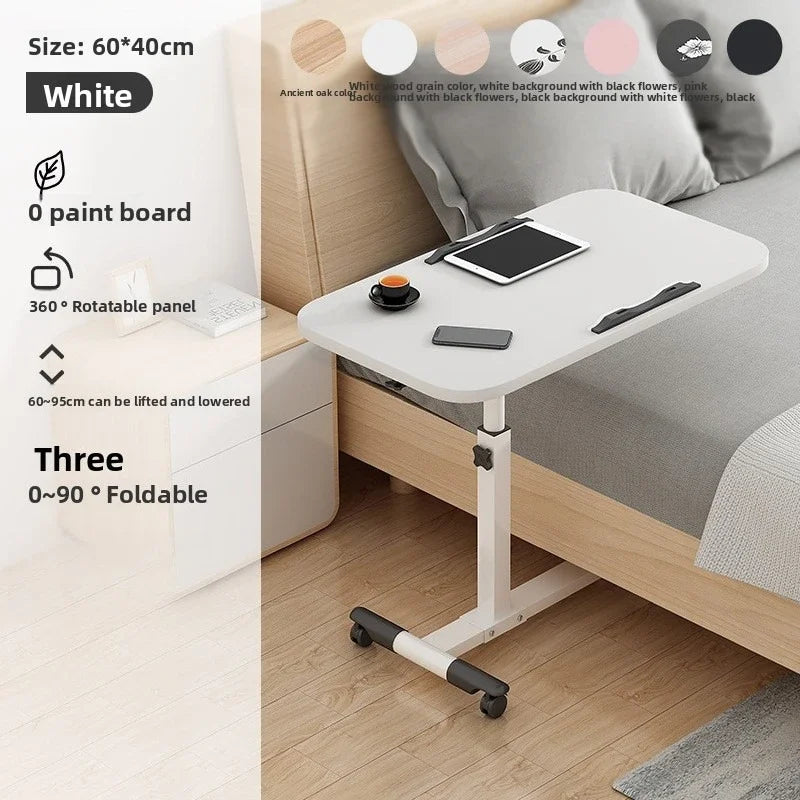 Multi-functional Household Goods Bed Desk Bedroom Mobile Table Foldable Rotating Lifting Bedside Table Oasis Select White A