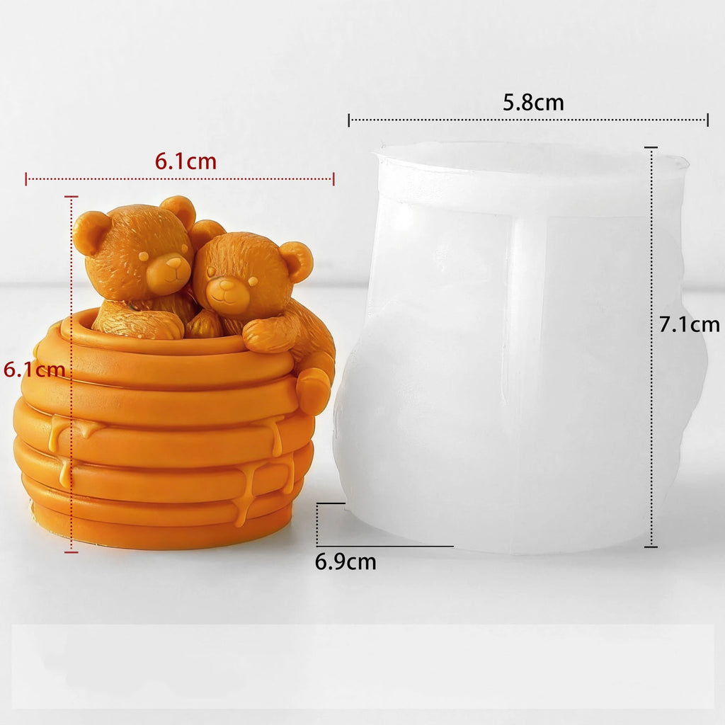 Honeycomb Bear Handmade Scented Candle Decor Silicone Mold DIY Animal Bear Resin Drip Casting Plaster Silicone Mold Oasis Select J-5524