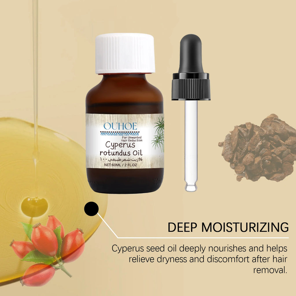 Pure Cyperus Rotundus Oil for Hair Removal Reducing Armpit Legs Arms Body Hair Inhibitor Smooth Body Skin Hair Removal Oil Oasis Select