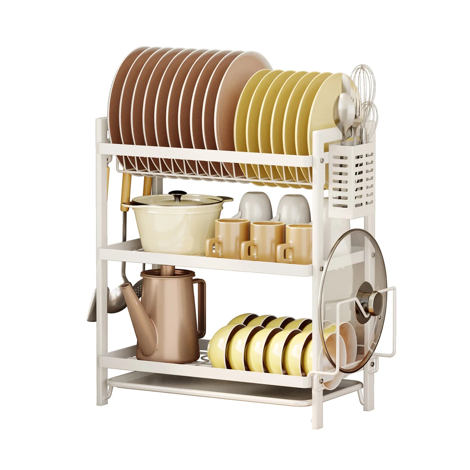 Kitchen Dish Drain Rack Tableware Pot Lid Cutting Board Shelf Drain Basket Sink Tableware Storage Rack Oasis Select Layer 3 White