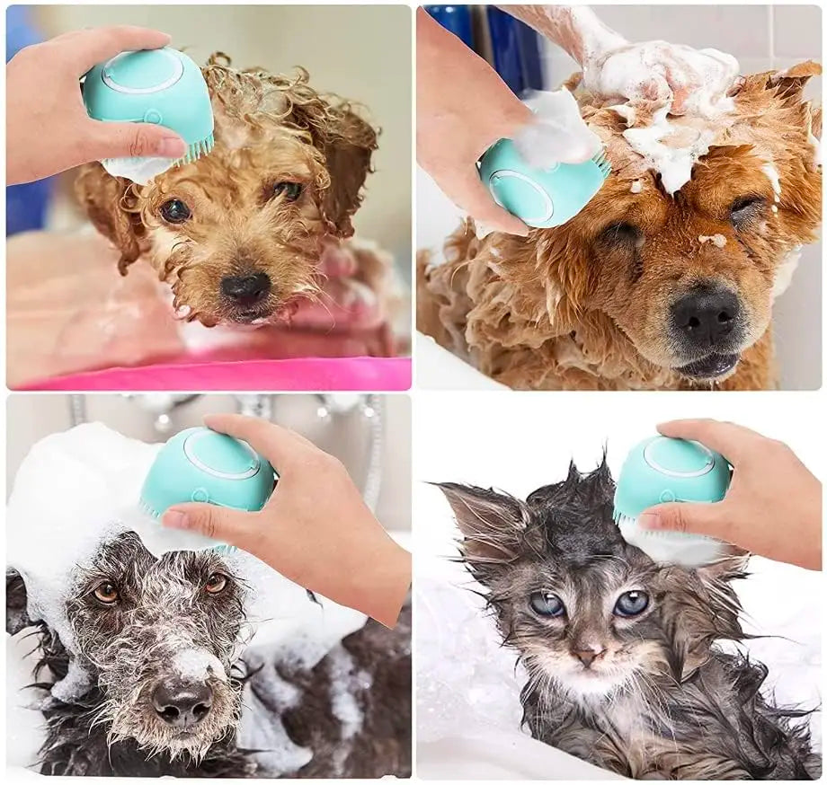Silicone Pet Bath Brush with Soap Dispenser Soft Massage Dog Cat Scrubber Gentle Exfoliating Shower Grooming Tool Oasis Select