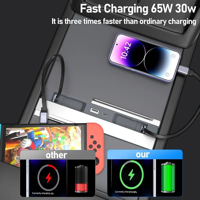 Retractable Center Console USB Hub For Tesla Model Y Juniper 2026 Model 3 Highland Phone Charger Fast Charging Docking Station Oasis Select