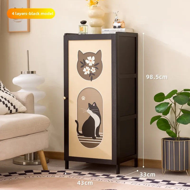 Bookshelf Floor-to-ceiling simple living room Small storage cabinet Household storage cabinet With door Crack storage cabinet Oasis Select Black 4-43